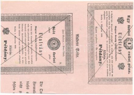 1849. 1Ft + 2Ft + 5Ft + 10Ft + 100Ft + 1000Ft 'Almássy' formulare ívrészek 3 darabban (100Ft-os hátoldalán 1Ft és 2Ft részben + 1000Ft-os két részre vágva, hátoldalon teljes 5Ft és 10Ft) T:I,I- Hungary. 1 Forint + 2 Forints + 5 Forints