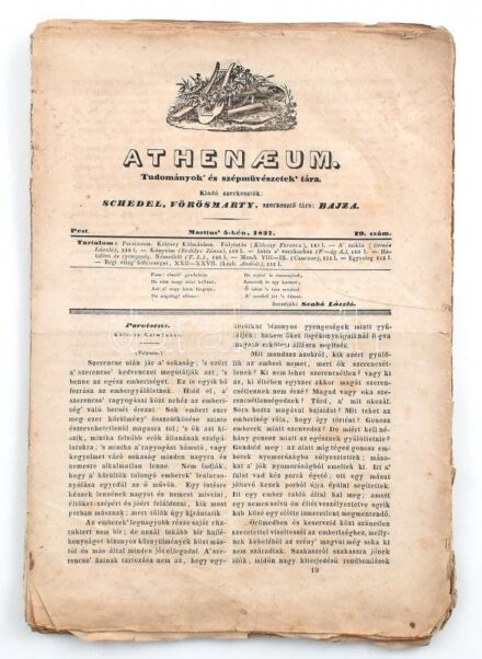 1837 Athenaeum Tudományok és Szépművészetek Tára 5 db száma