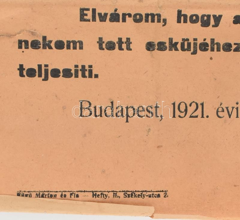 1921 Hadparancs. Horthy Miklós kormányzó hirdetménye IV. Károly visszatérési kísérlete napján. Szakadással. 41,5x55,5 cm - Image 2
