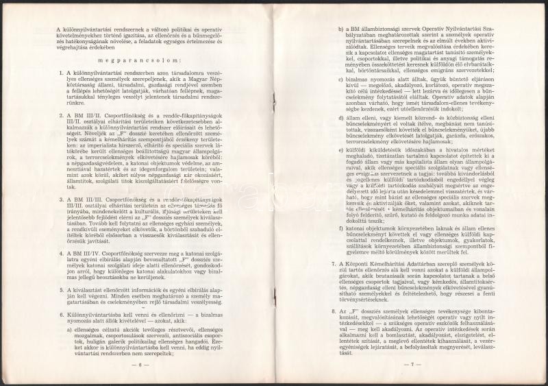 1982 A Magyar Népköztársaság Belügyminiszter-helyettesének 9/1982. számú parancsa a társadalomra veszélye és ellenséges személyek kiválasztásáról és ellenőrzéséről SZT dokumentum 12 p - Image 3