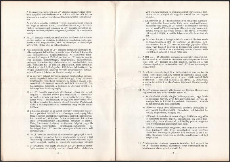 1982 A Magyar Népköztársaság Belügyminiszter-helyettesének 9/1982. számú parancsa a társadalomra veszélye és ellenséges személyek kiválasztásáról és ellenőrzéséről SZT dokumentum 12 p - Image 4