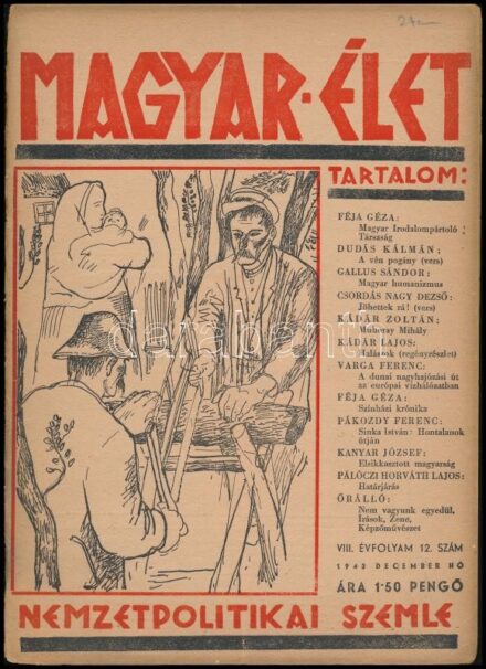 1943 Magyar Élet nemzetpolitikai szemle VIII. évfolyam 12. szám, gerince szakadt