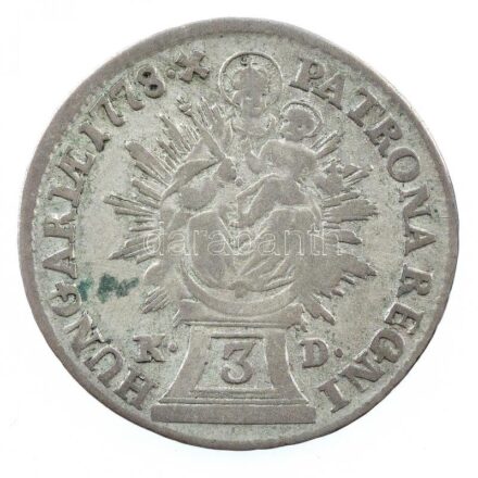 1778B/KD. 3Kr Ag 'Mária Terézia' Körmöcbánya (1,53g) T:2-,3 / Hungary 1778B/KD 3 Kreuzer Ag 'Maria Theresia' Kremnitz (1,53g) C:VF,F Huszár: 1728., Unger III.: 1258.a