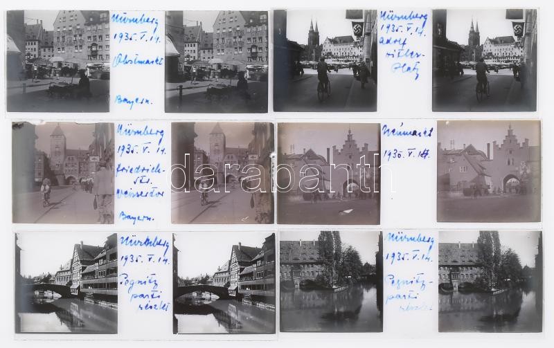 1935 Nürnberg, Passau látnivalói, kis doboznyi üveglemez pozitív, 4,5×10,5 cm