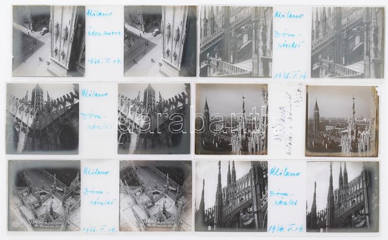 1931, 1936 Milánói dóm látnivalói, kis doboznyi üveglemez pozitív, 4,5×10,5 cm