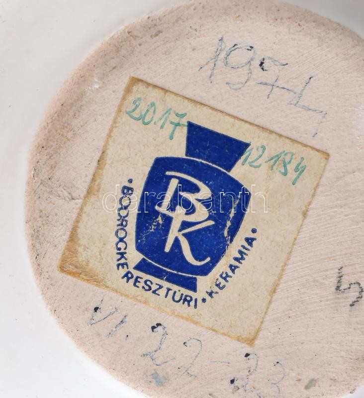 Bodrogkeresztúri kerámia tálka, Aggtelek Cseppkő Szálló mintával, 1970-es évek. Részben kézzel festett, matricával jelzett, minimális kopással, 11x11 cm - Image 2