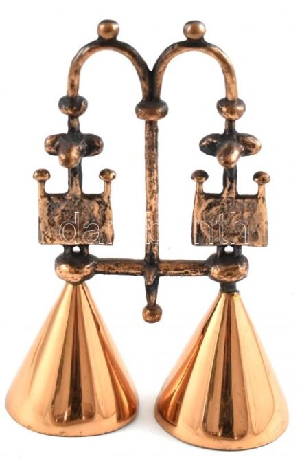 Iparművész vörösréz dupla csengettyű, jelzés nélkül, m: 17 cm