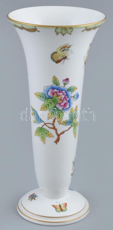 Herendi Viktória mintás, 'trombita' váza, hibátlan, jelzett. M: 21,5cm