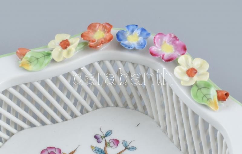 Herendi Viktória mintás fonott tálka. Kézzel festett, jelzett, jelzett, hibátlan. D:15 cm - Image 2