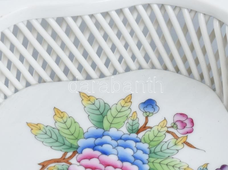Herendi Viktória mintás fonott tálka. Kézzel festett, jelzett, jelzett, hibátlan. D:15 cm - Image 3