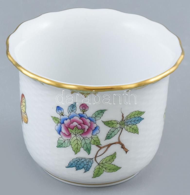 Herendi Viktória mintás porcelán kaspó, kézzel festett, jelzett, kopásnyomokkal, m: 8 cm
