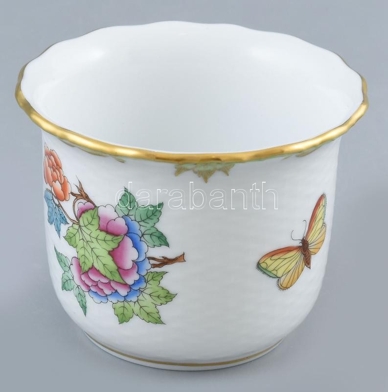 Herendi Viktória mintás porcelán kaspó, kézzel festett, jelzett, kopásnyomokkal, m: 8 cm - Image 2