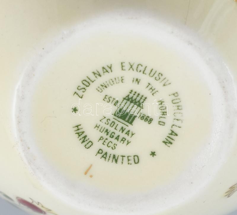 Zsolnay virágmintás váza, kézzel festett, jelzett, hibátlan, m: 13 cm - Image 3