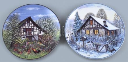 Ottlinger dísztányér, matricás porcelán, jelzett, kopásnyomokkal, d:20cm, 2db limitált széria.