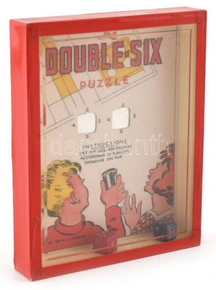 cca 1950-1960 'The Double-Six Puzzle', angol logikai-ügyességi játék, 13x10,5 cm