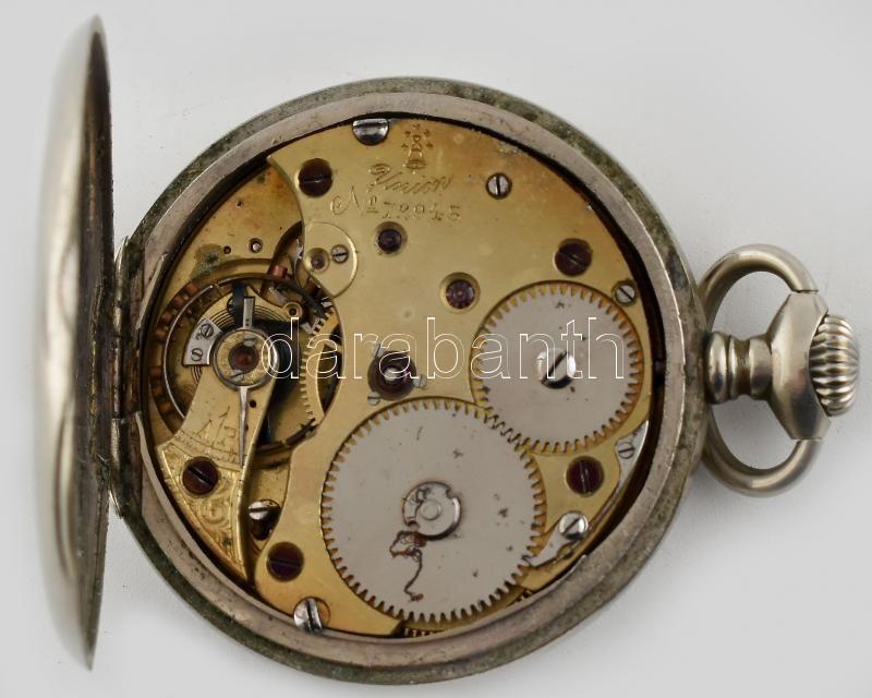 Régi fémtokos zsebóra, jelzett szerkezettel, sérült számlappal, nem működik, d: 49 mm - Image 2