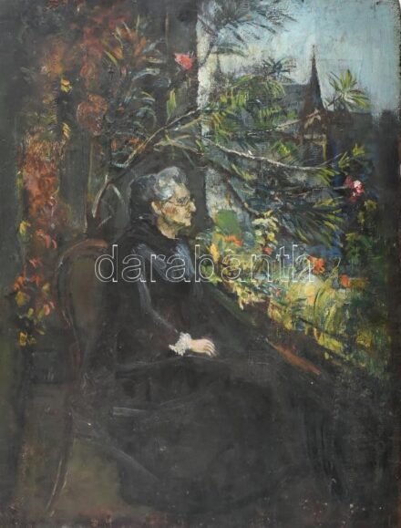 Jelzés nélkül: Ablak előtt. Olaj, fa. 50x39 cm