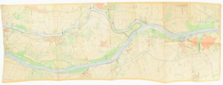 1958 A Duna Budapesttől Sztálinvárosig, vízisporttérkép, Kartográfiai Vállalat, 40×112 cm