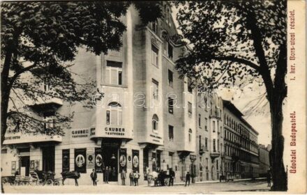 1911 Budapest XII. Krisztinaváros, Gruber Testvérek üzlete és saját kiadása, Czigan János és Locke Viktor üzlete, Bors utcai részlet. Csaba utca 3. és a Hajnóczy József utca (Rb)