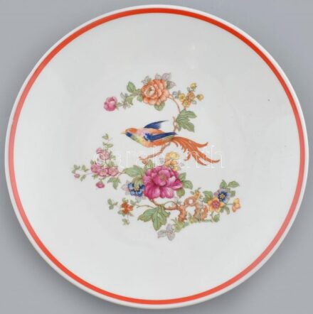 Zsolnay paradicsommadaras süteményes tányér, 1 db kistányér, kopásnyomokkal, jelzett, d: 20 cm