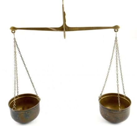 Réz kézi mérleg, h:34cm