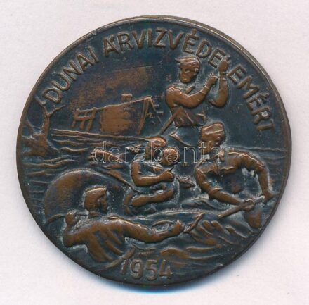 1954. 'Dunai árvízvédelemért' Br jelvény, tű letört (37mm) T:1,1-