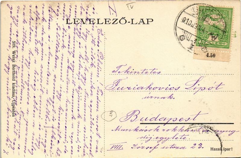 1910 Budapest IV. Újpest, Árpád úti részlet, villamospálya. Weisz Berthold kiadása - Image 2