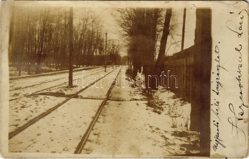1911 Budapest IV. Újpest, villamospálya télen. photo (fl)