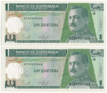 Guatemala 2006. 1Q (2x) sorszámkövetők 'B25096303B - B25096304B' T:I Guatemala 2006. 1 Quetzal (2x) consecutive serials 'B25096303B - B25096304B' C:UNC
