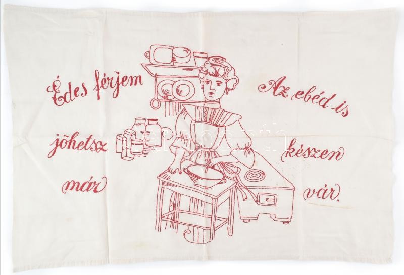 2 db régi, hímzett konyhai falvédő. Nagyobbik 120x80 cm