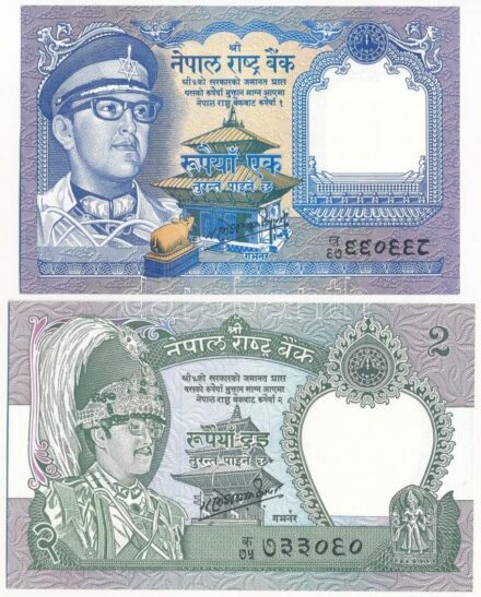 Nepál 1988-1990. 1R + 2R T:I Nepal 1988-1990. 1 Rupee + 2 Rupee C:UNC