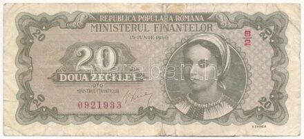 Románia 1950. 20L T:III,III- Romania 1950. 20 Lei C:F,VG Krause P#84