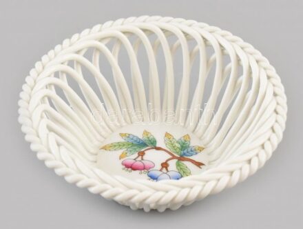 Herendi Viktória mintás fonott tálka. Kézzel festett, jelzett, hibátlan. 12 cm