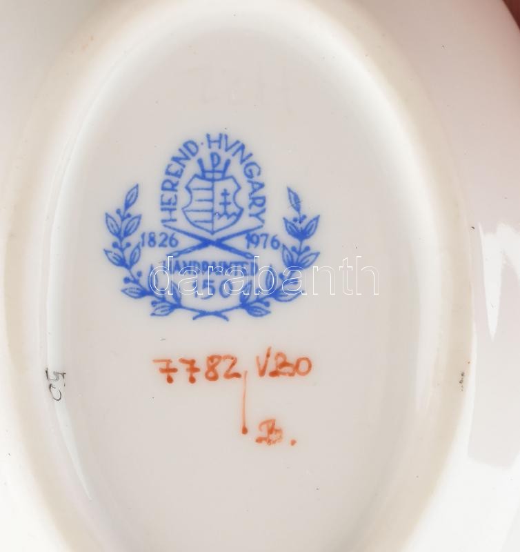 Herendi Viktória mintás gyufatartó és tálka. Kézzel festett, jelzett, kopással. 6 cm, 7 cm - Image 2