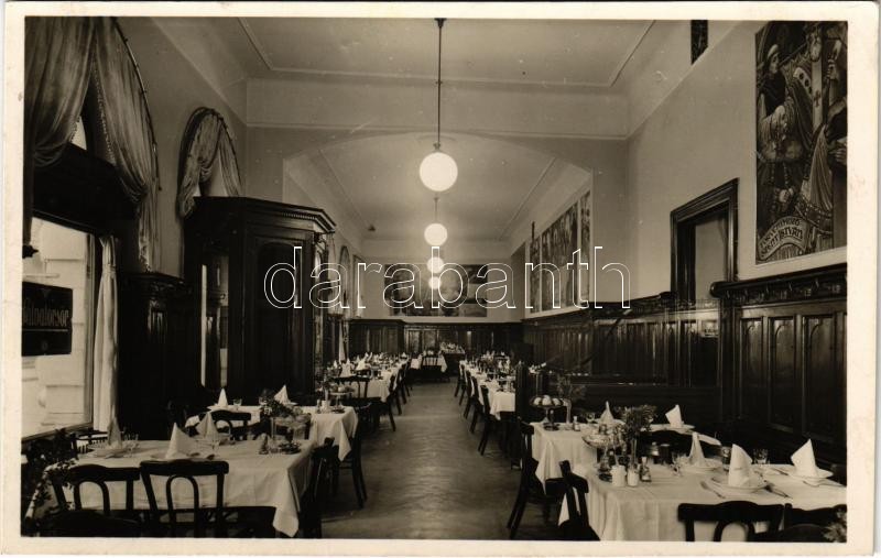1940 Budapest VII. Keszey Vince éttermei, belső, Salvator sör. Rákóczi út 44. Hátoldalon menüsor