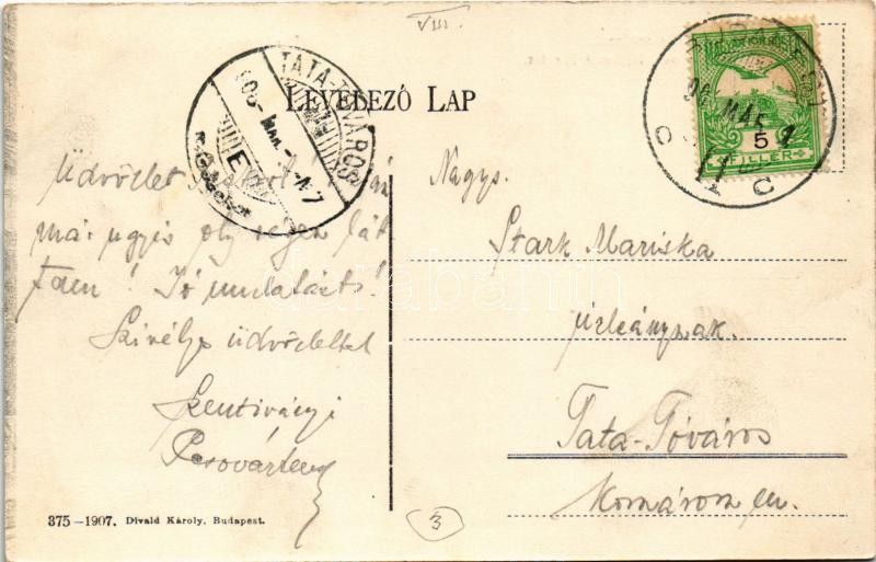 1908 Budapest VIII. Rákóczi út, Nemzeti színház, villamosok, Holzer női feltöltők. Divald Károly 375-1907. - Image 2