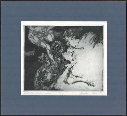 Bodnár Imre (1959-): 'Achilles utolsó csatája', 1990. Rézkarc, papír, jelzett, számozott (1/30). Paszpartuban 16×19 cm
