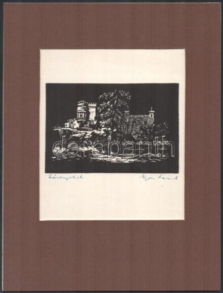 Nyári Lóránt (1928-1982): Sárospatak. Linómetszet, papír. Jelzett. Paszpartuban. 9×13 cm