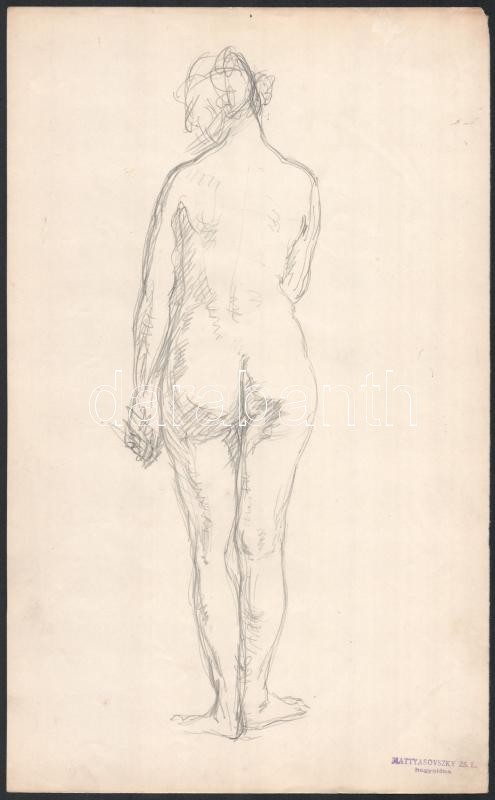 Mattyasovszky-Zsolnay László (1885-1935): Álló akt. Ceruza, papír. Hagyatéki pecséttel. 34x21 cm