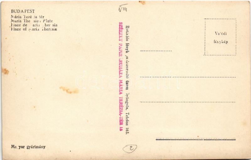 Budapest VIII. Mária Terézia tér (ma Horváth Mihály tér), templom, 16-os villamos, Ormos cipő áruház üzlete, Nektár Fősör Fővárosi sörfőző rt. reklám, kávézó és étkező (fl) - Image 2