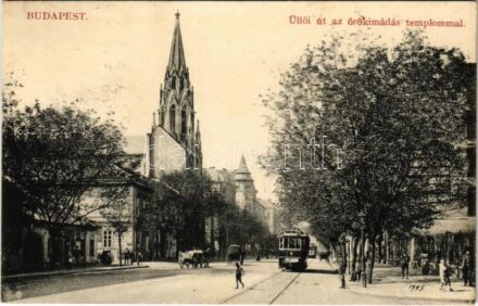 1913 Budapest IX. Üllői út, Örökimádás templom, 29-es villamos