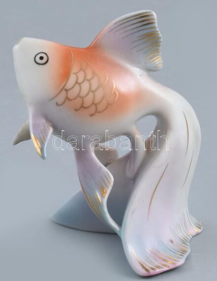 Hollóházi porcelán aranyhal. Kézzel festett, jelzett,hibátlan. 10 cm