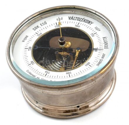 cca 1900 Asztali barométer Calderoni és társa Budapest. Szép állapotban / cca 1900 Calderoni table barometer in nice condition d:11 cm