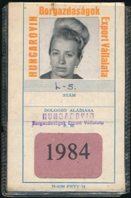 1984 Hungarovin Borgazdaságok Export Vállalata fényképes dolgozói igazolvány