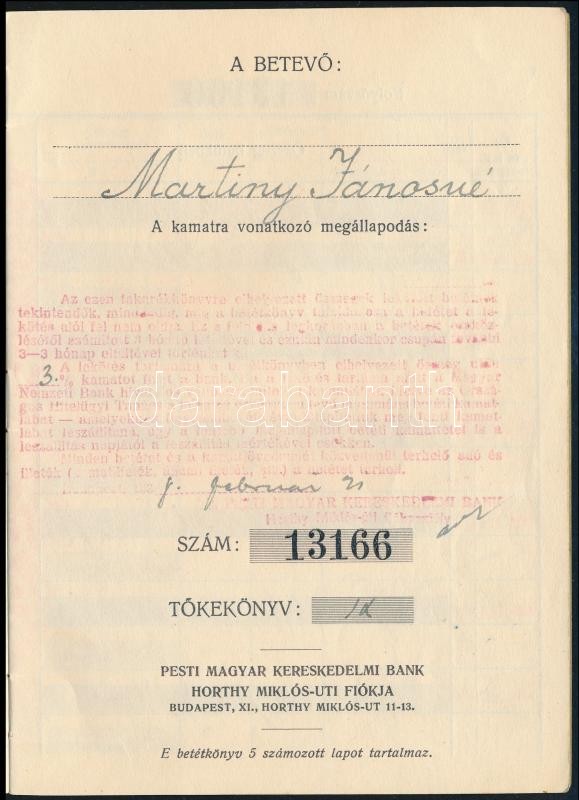 cca 1930 Pesti Magyar Kereskedelmi Bank betétkönyv - Image 2
