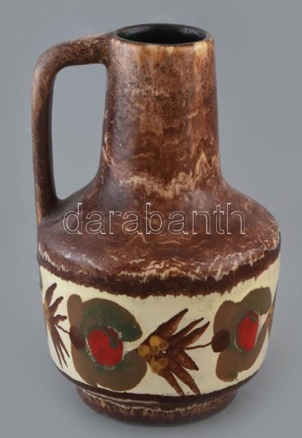 Német retró kerámia, füles váza, jelzett, kopott, m:20cm