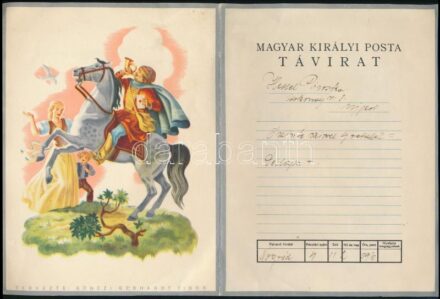 cca 1940 Dísztávirat Gönczi Gebhardt Tibor jelzett grafikájával.