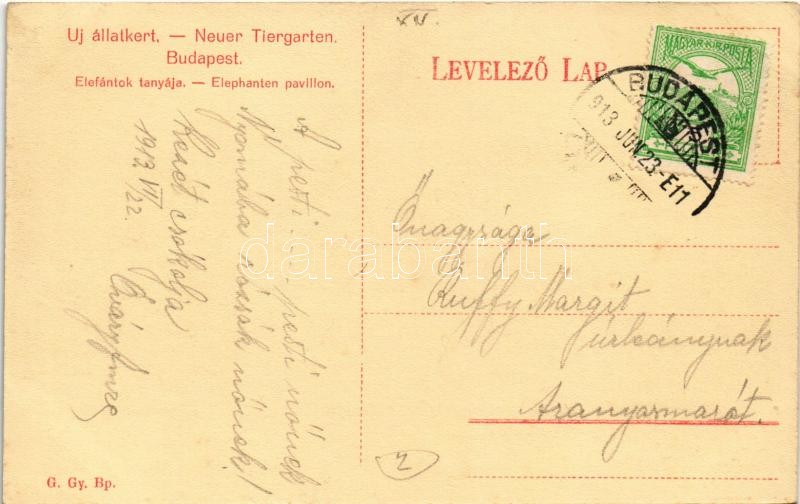 1913 Budapest XIV. Új Állatkert, Elefántok tanyája - Image 2