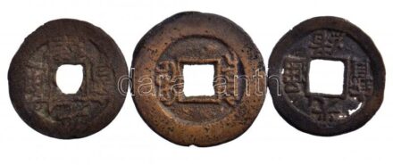 Kínai Császárság / Ching Dinasztia / Kuang Hsu 1875-1908. 1C sárgaréz (3db) T:2-,3 kitörés Chinese Empire / Ching Dynasty / Guangxu 1875-1908. 1 Cash Brass (3pcs) C:VF,F cracked