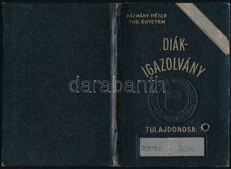 1947 Bp., a Pázmány Péter Tudományegyetem által kiállított fényképes diákigazolvány, egyenruhás katonafotóval - Image 2